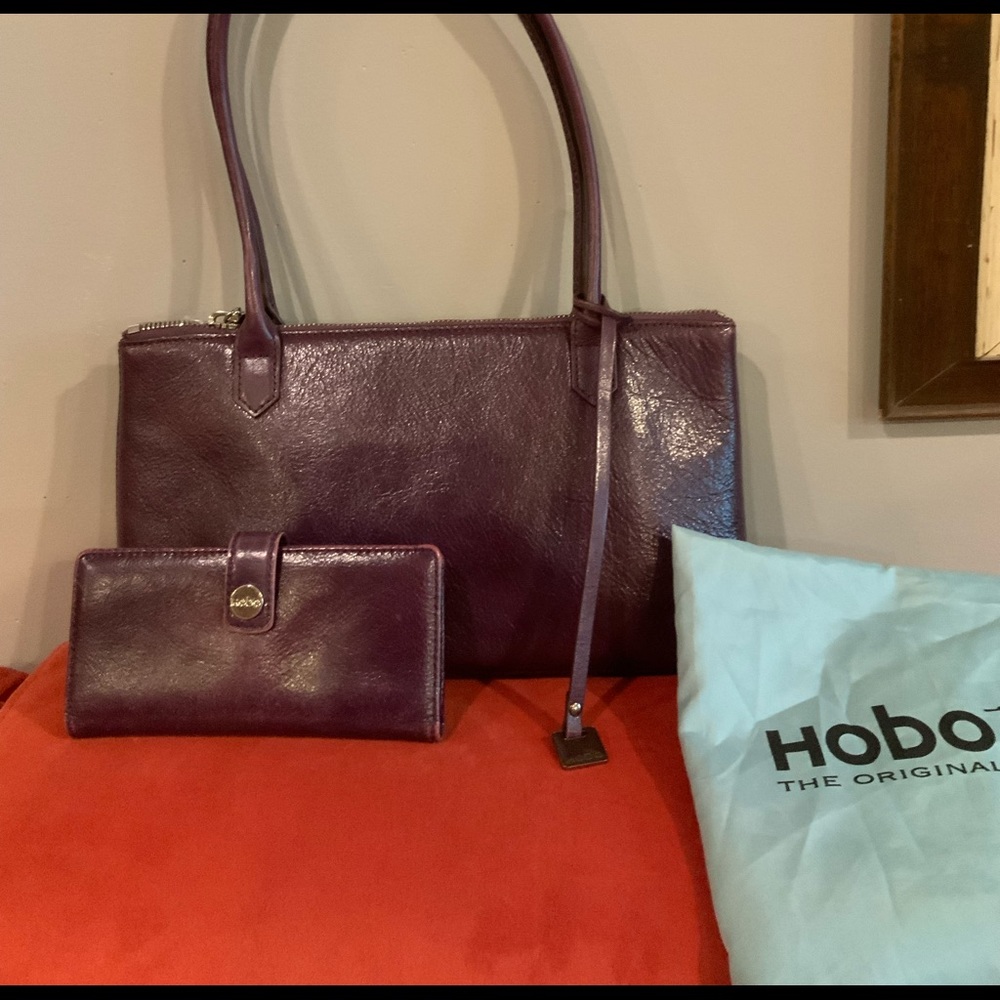 HOBO purple satchel and matching wallet